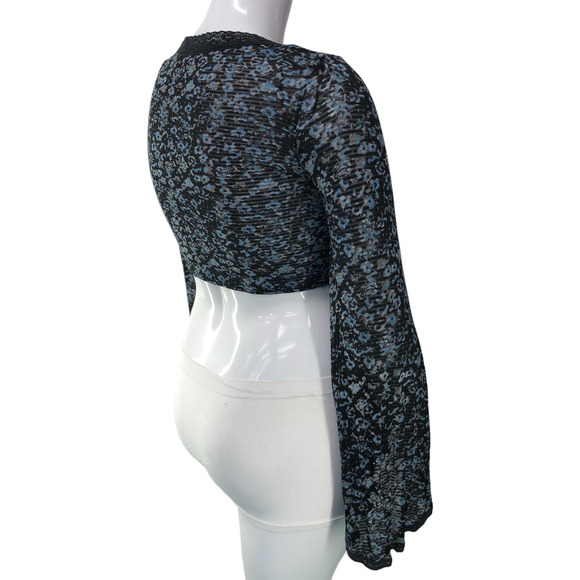 Free People Womens Size M Crop Top Mesh Bell Sleeve Tie Waist Hook and Eye Close - Picture 9 of 16